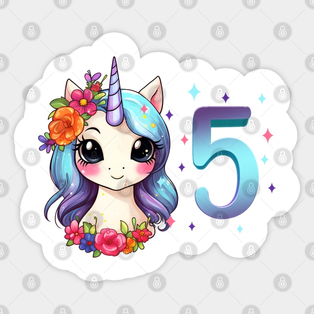 I am 5 with unicorn - girl birthday 5 years old Sticker by Modern Medieval Design